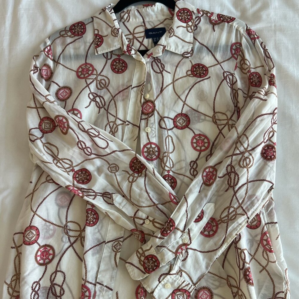 GANT Silk-Blend Printed Button-Down Shirt – Size 14 (US)